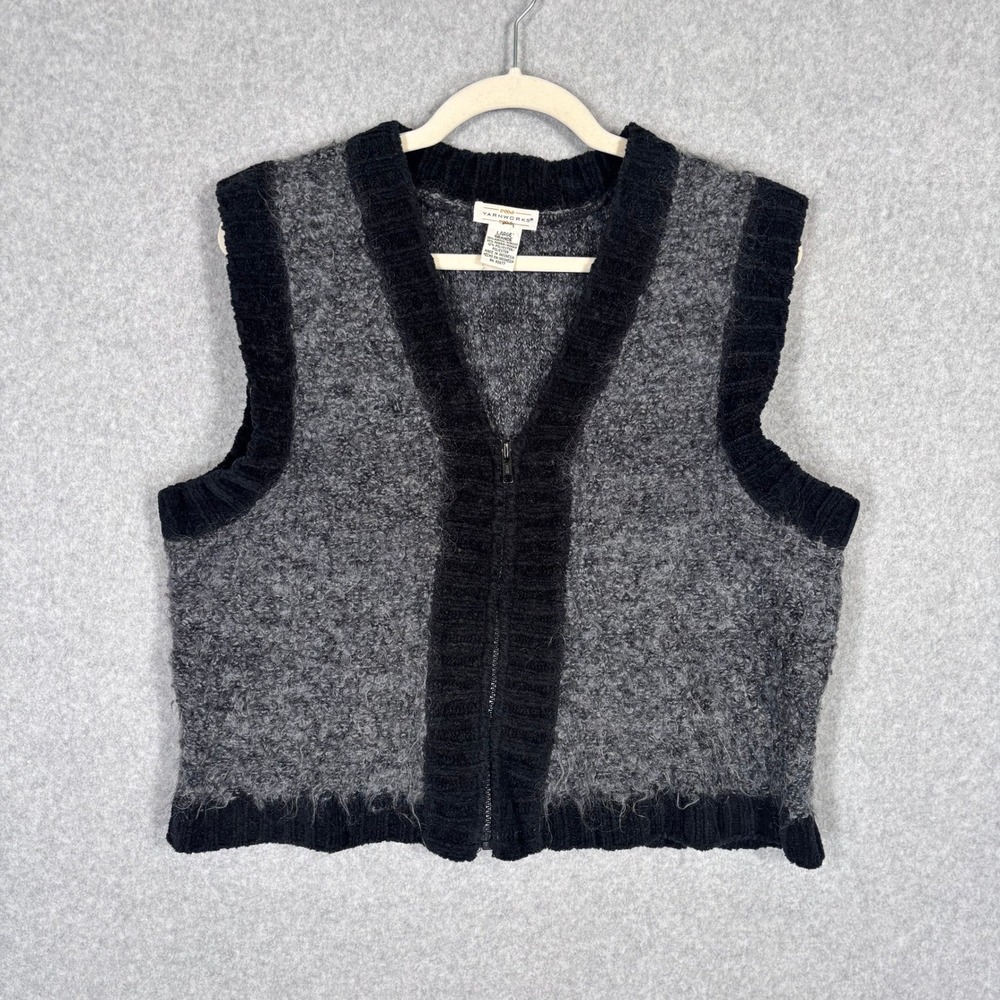 Vintage Mohair Sweater Vest Large‎ Gray Boucle Nubby Fuzzy Artsy Quirky Granny